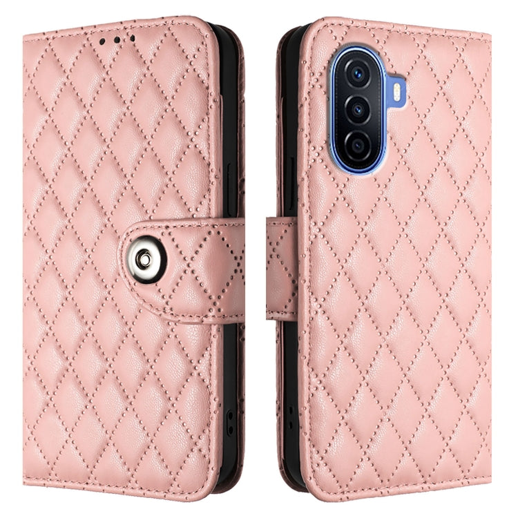 For Huawei Enjoy 50 / nova Y70 Plus Rhombic Texture Flip Leather Phone Case with Lanyard