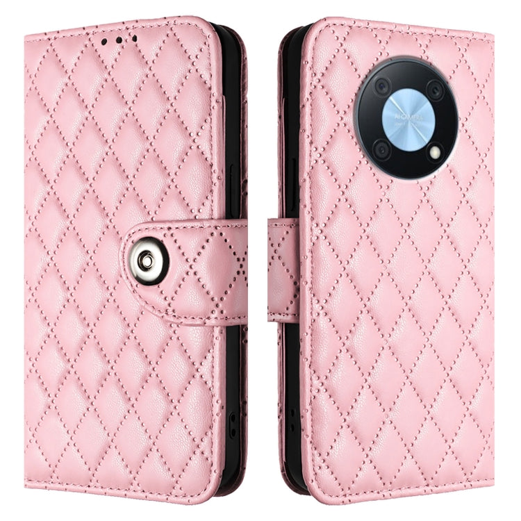 For Huawei Enjoy 50 Pro / nova Y90 Rhombic Texture Flip Leather Phone Case with Lanyard