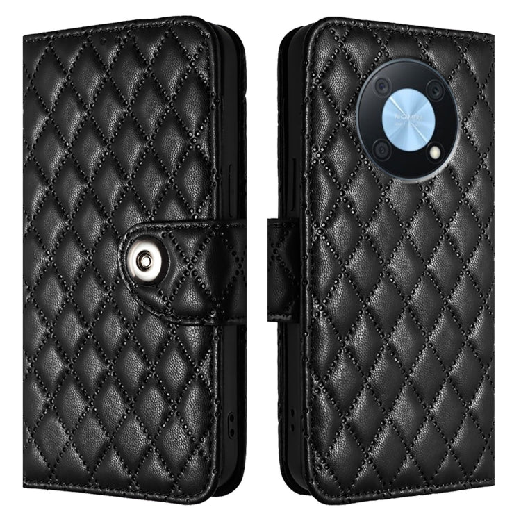For Huawei Enjoy 50 Pro / nova Y90 Rhombic Texture Flip Leather Phone Case with Lanyard