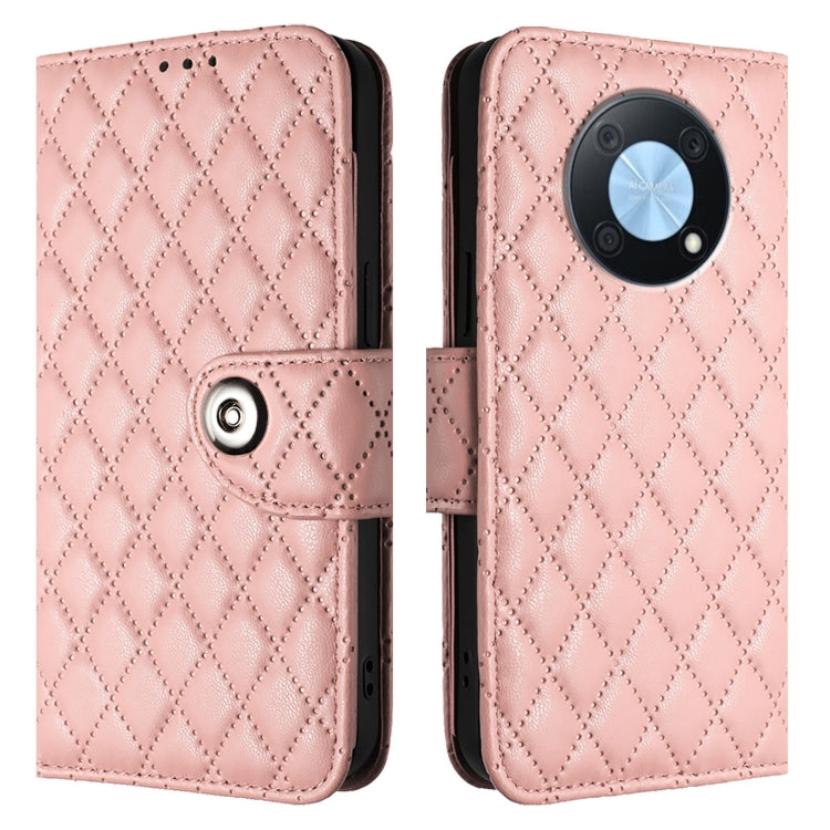 For Huawei Enjoy 50 Pro / nova Y90 Rhombic Texture Flip Leather Phone Case with Lanyard