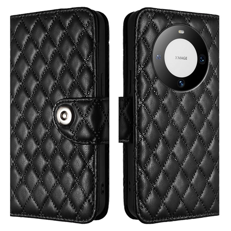 For Huawei Mate 60 Rhombic Texture Flip Leather Phone Case with Lanyard
