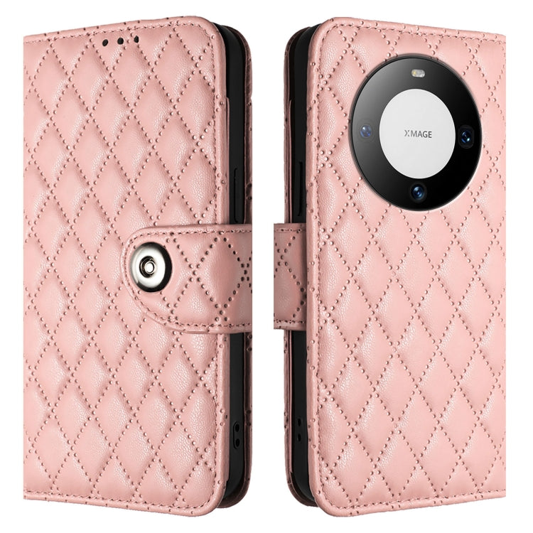 For Huawei Mate 60 Rhombic Texture Flip Leather Phone Case with Lanyard