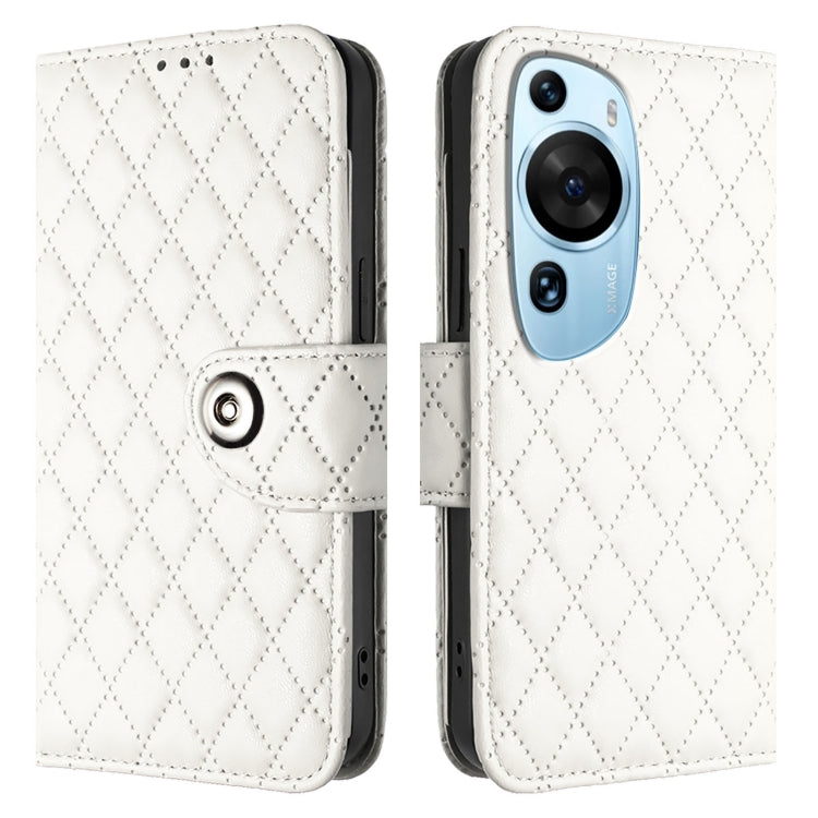 For Huawei P60 Art Rhombic Texture Flip Leather Phone Case with Lanyard
