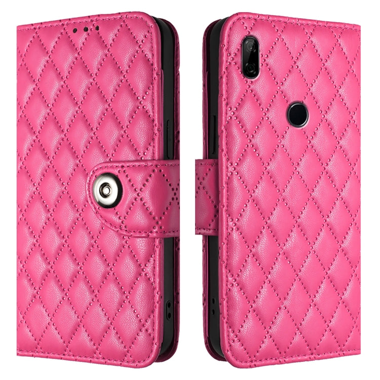 For Huawei Enjoy 10 Plus Rhombic Texture Flip Leather Phone Case with Lanyard
