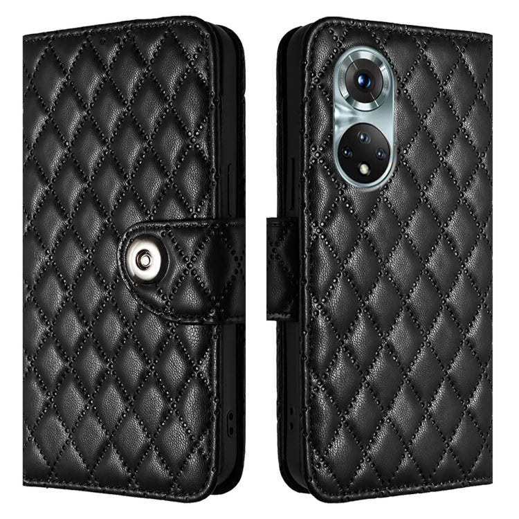 For Huawei nova 9 Rhombic Texture Flip Leather Phone Case with Lanyard