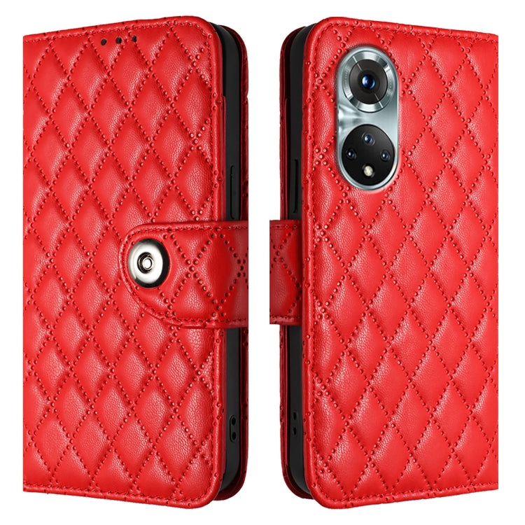 For Huawei nova 9 Rhombic Texture Flip Leather Phone Case with Lanyard