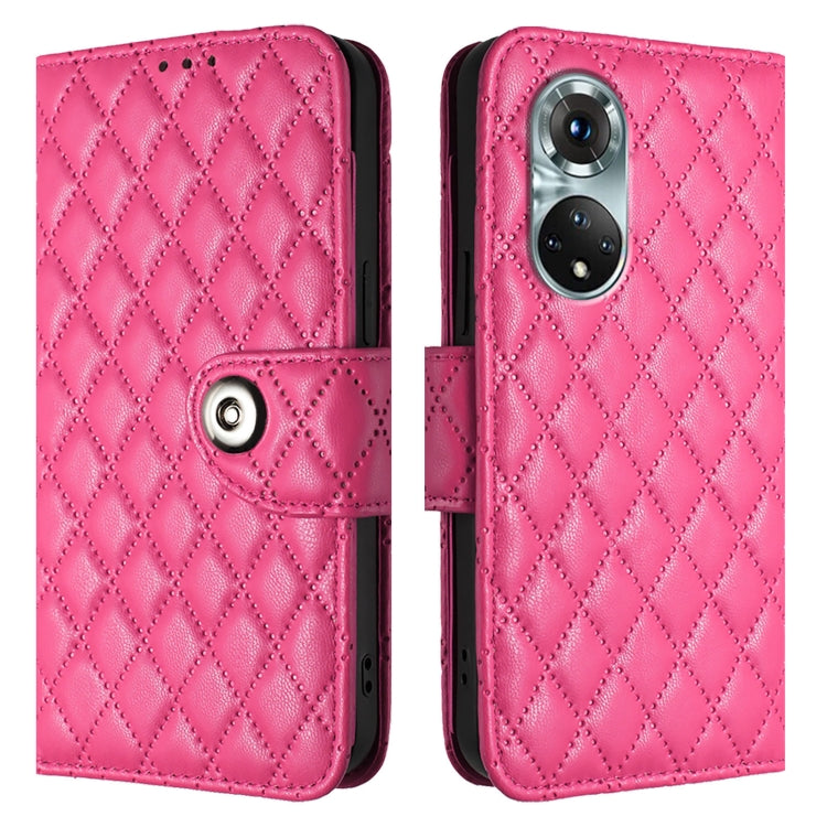 For Huawei nova 9 Rhombic Texture Flip Leather Phone Case with Lanyard