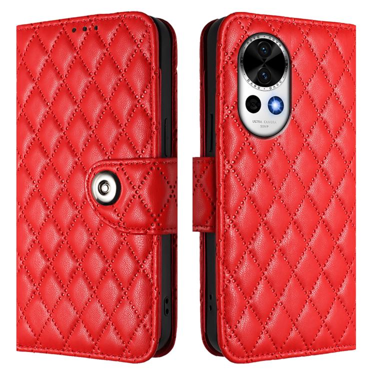 For Huawei nova 13 / nova 12 Rhombic Texture Flip Leather Phone Case with Lanyard