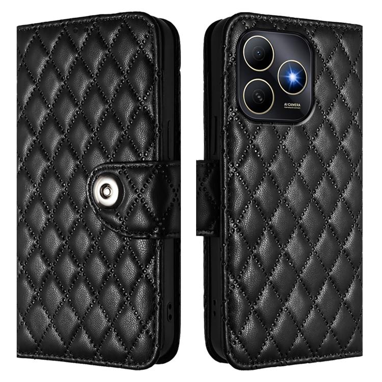 For Huawei Enjoy 80s 4G Rhombic Texture Flip Leather Phone Case with Lanyard