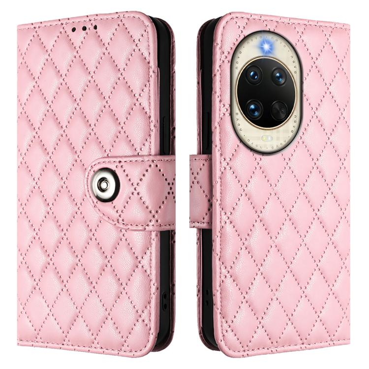 For Huawei nova 14 5G Rhombic Texture Flip Leather Phone Case with Lanyard