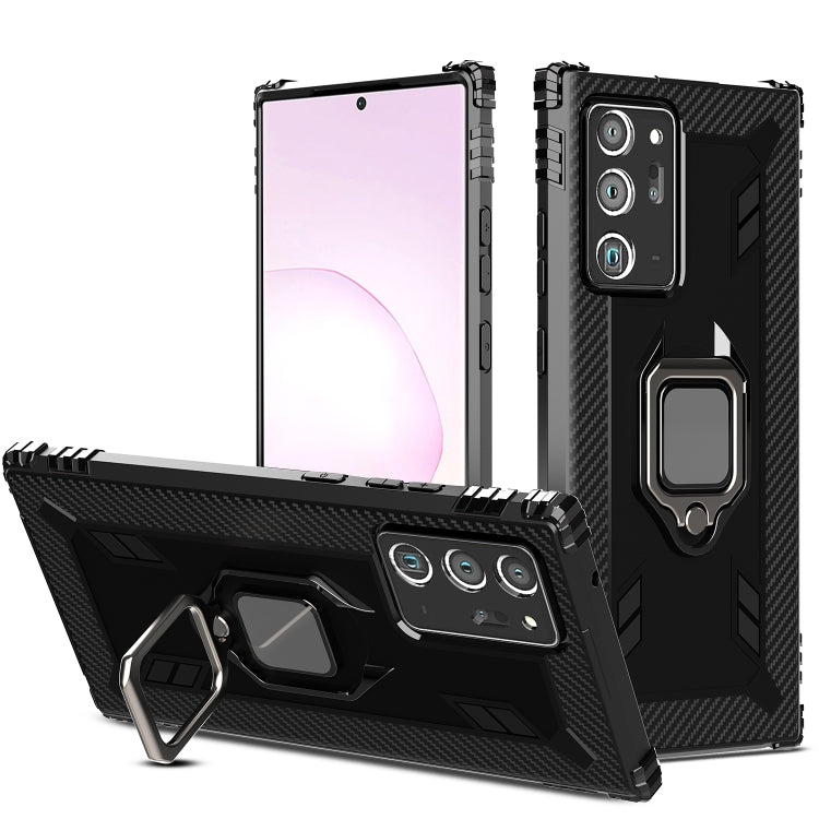 For Samsung Galaxy Note20 Ultra Carbon Fiber Protective Case with 360 Degree Rotating Ring Holder