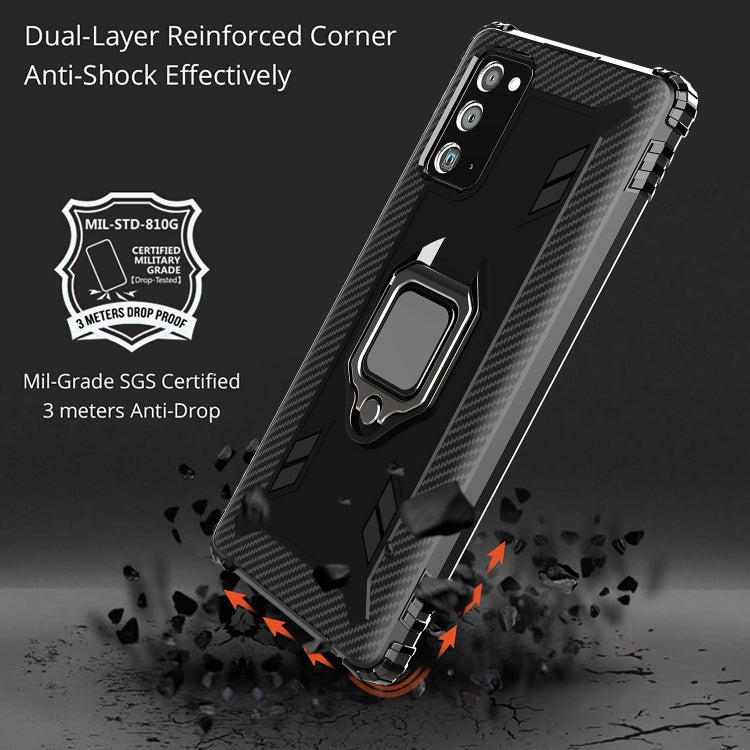 For Samsung Galaxy Note20 Ultra Carbon Fiber Protective Case with 360 Degree Rotating Ring Holder
