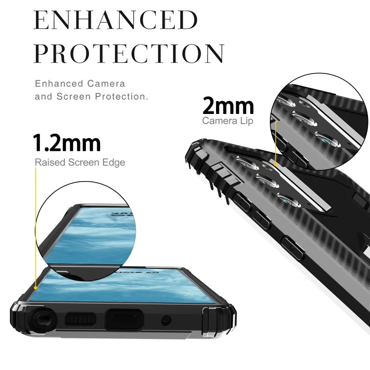 For Samsung Galaxy Note20 Ultra Carbon Fiber Protective Case with 360 Degree Rotating Ring Holder