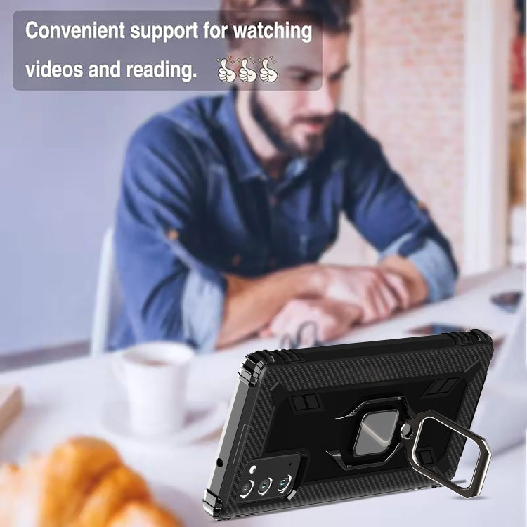 For Samsung Galaxy Note20 Ultra Carbon Fiber Protective Case with 360 Degree Rotating Ring Holder