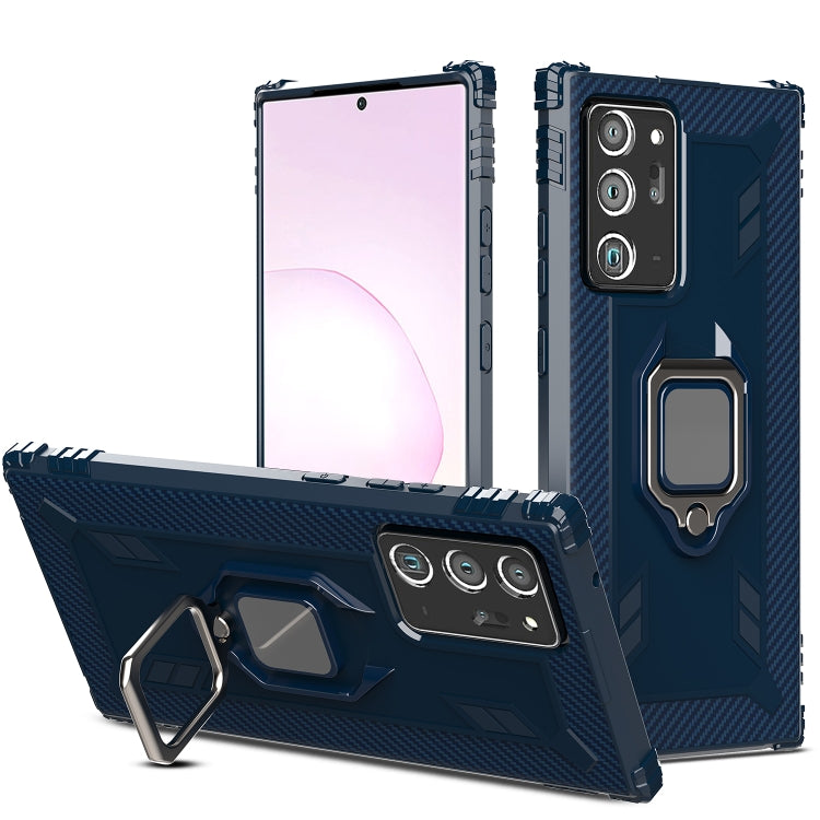 For Samsung Galaxy Note20 Ultra Carbon Fiber Protective Case with 360 Degree Rotating Ring Holder