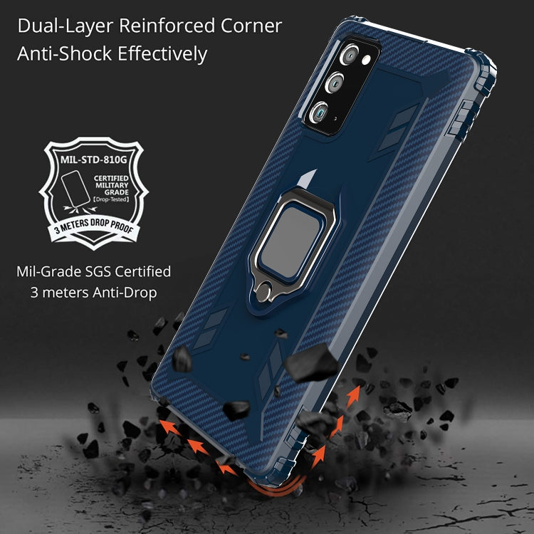 For Samsung Galaxy Note20 Ultra Carbon Fiber Protective Case with 360 Degree Rotating Ring Holder