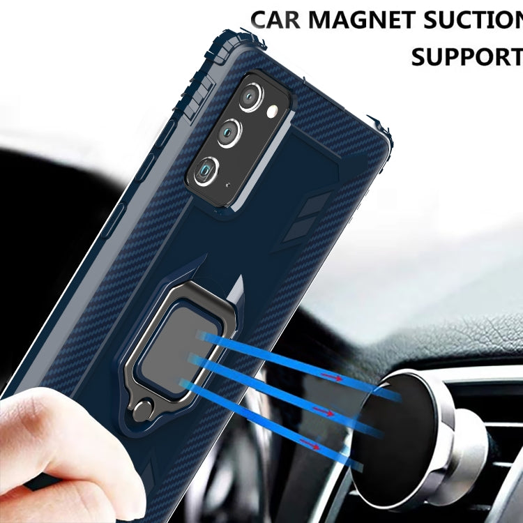 For Samsung Galaxy Note20 Ultra Carbon Fiber Protective Case with 360 Degree Rotating Ring Holder