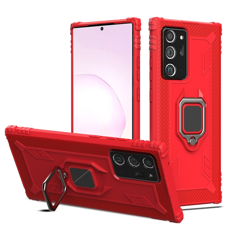 For Samsung Galaxy Note20 Ultra Carbon Fiber Protective Case with 360 Degree Rotating Ring Holder