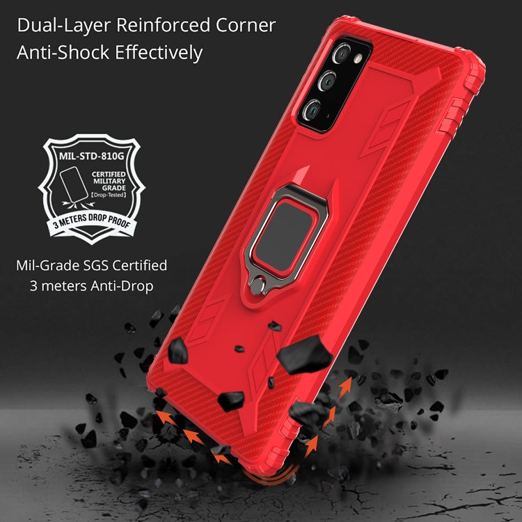 For Samsung Galaxy Note20 Ultra Carbon Fiber Protective Case with 360 Degree Rotating Ring Holder