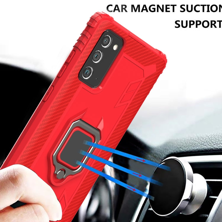 For Samsung Galaxy Note20 Ultra Carbon Fiber Protective Case with 360 Degree Rotating Ring Holder