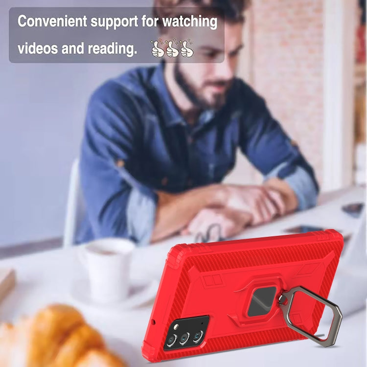 For Samsung Galaxy Note20 Ultra Carbon Fiber Protective Case with 360 Degree Rotating Ring Holder