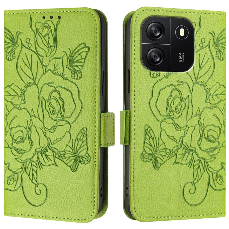 For Blackview WAVE 6C Embossed Rose RFID Anti-theft Leather Phone Case