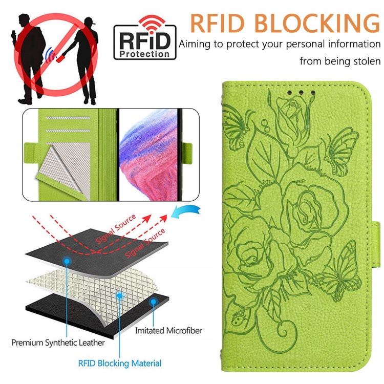 For Blackview WAVE 6C Embossed Rose RFID Anti-theft Leather Phone Case