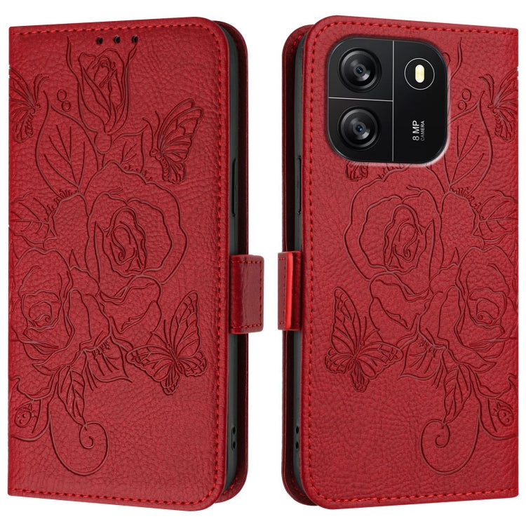For Blackview WAVE 6C Embossed Rose RFID Anti-theft Leather Phone Case