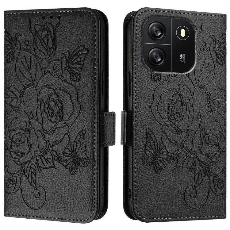 For Blackview WAVE 6C Embossed Rose RFID Anti-theft Leather Phone Case