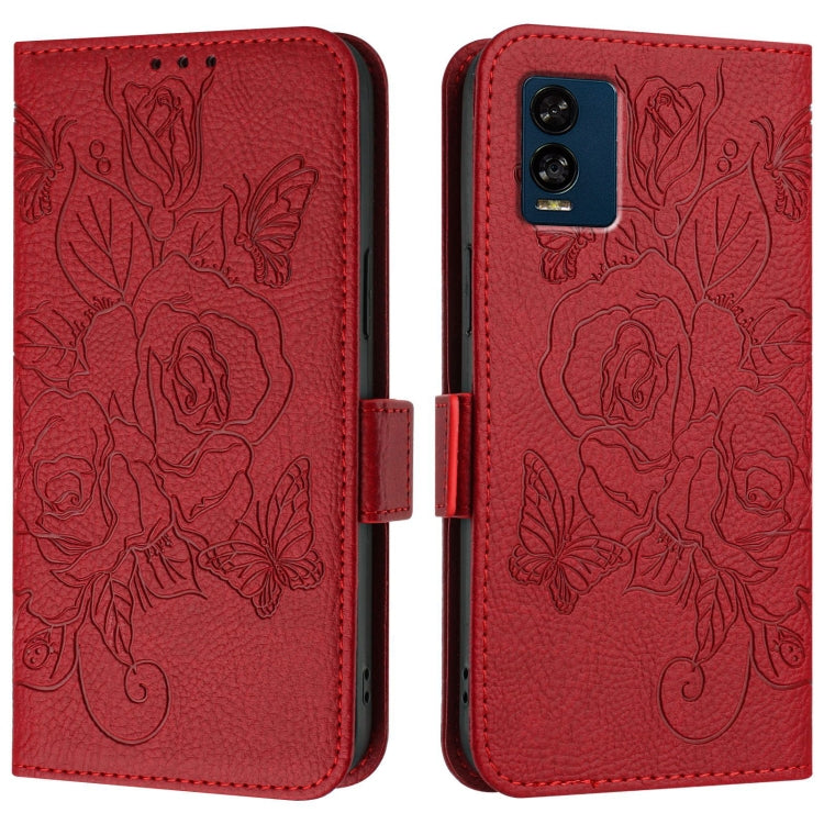 For BLU View Speed 5G B1550VL Embossed Rose RFID Anti-theft Leather Phone Case