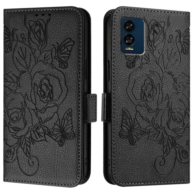 For BLU View Speed 5G B1550VL Embossed Rose RFID Anti-theft Leather Phone Case