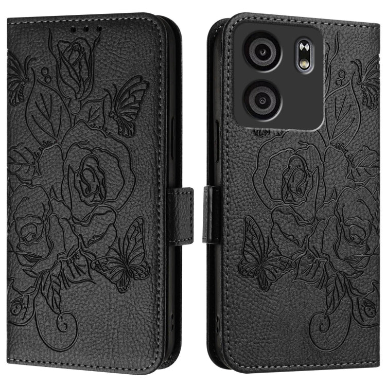 For BLU View 5 Embossed Rose RFID Anti-theft Leather Phone Case