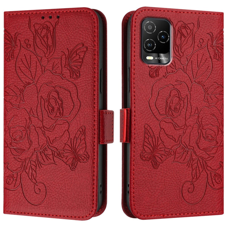 For BLU View 5 Pro Embossed Rose RFID Anti-theft Leather Phone Case