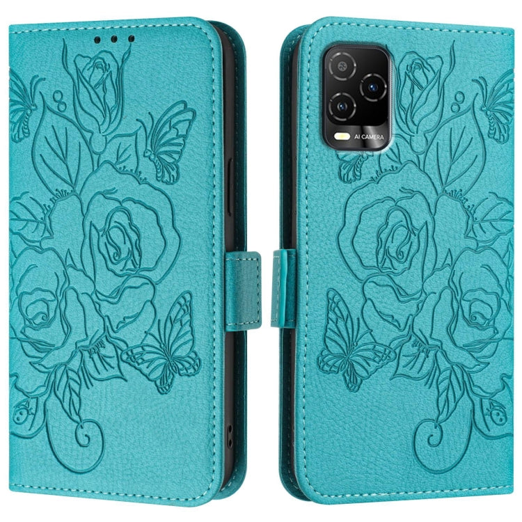 For BLU View 5 Pro Embossed Rose RFID Anti-theft Leather Phone Case