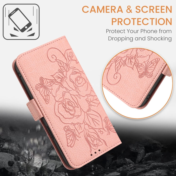 For BLU View 5 Pro Embossed Rose RFID Anti-theft Leather Phone Case