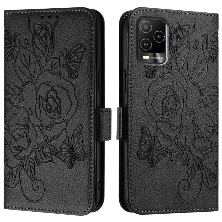 For BLU View 5 Pro Embossed Rose RFID Anti-theft Leather Phone Case