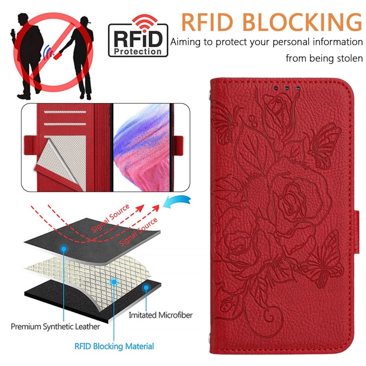 For HTC U24 Pro Embossed Rose RFID Anti-theft Leather Phone Case