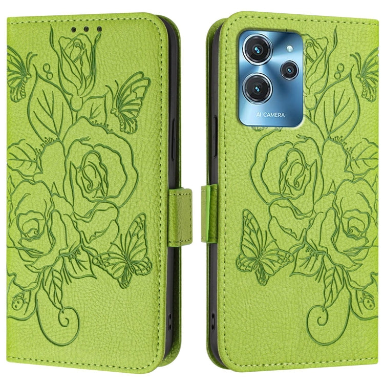 For Oukitel C32 Embossed Rose RFID Anti-theft Leather Phone Case