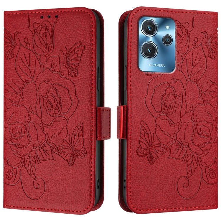 For Oukitel C32 Embossed Rose RFID Anti-theft Leather Phone Case