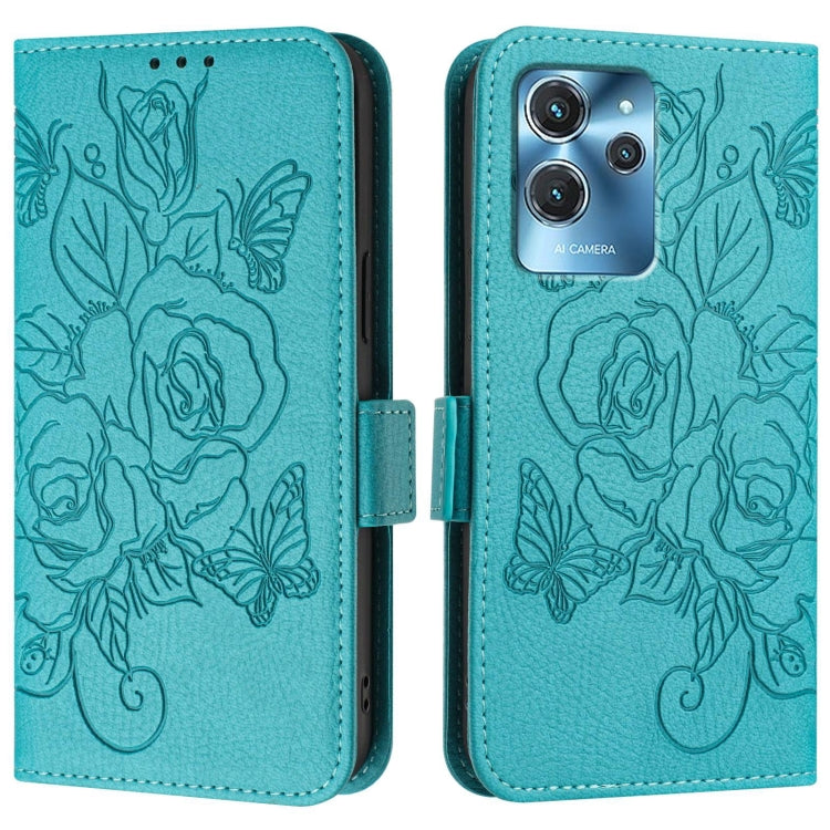 For Oukitel C32 Embossed Rose RFID Anti-theft Leather Phone Case
