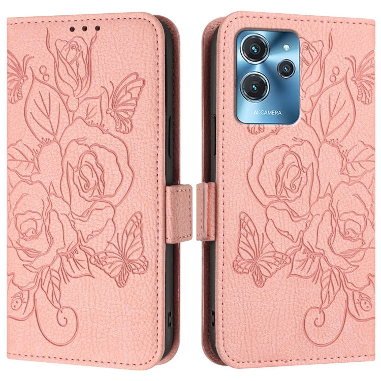 For Oukitel C32 Embossed Rose RFID Anti-theft Leather Phone Case