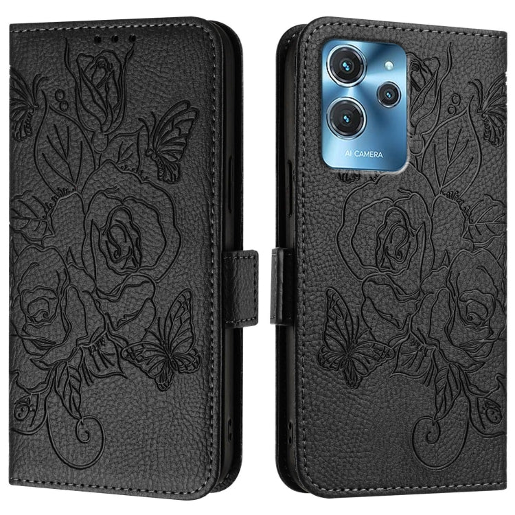 For Oukitel C32 Embossed Rose RFID Anti-theft Leather Phone Case