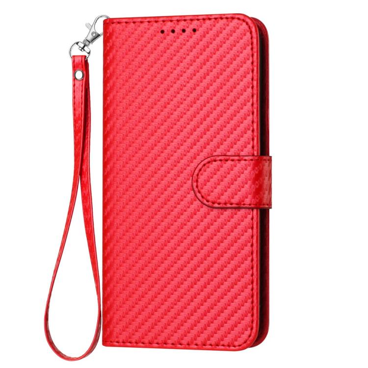 For Redmi 13 4G YX0070 Carbon Fiber Buckle Leather Phone Case with Lanyard