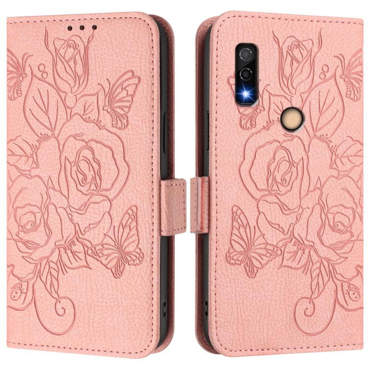 For Fujitsu Arrows We3 Embossed Rose RFID Anti-theft Leather Phone Case