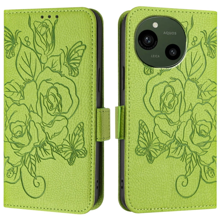 For Sharp Aquos R9 Embossed Rose RFID Anti-theft Leather Phone Case