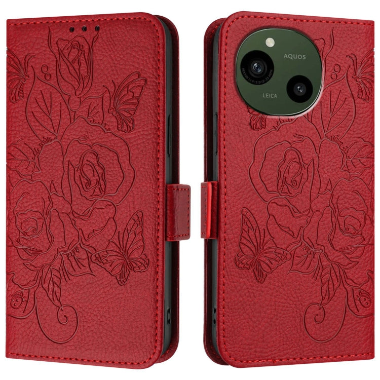 For Sharp Aquos R9 Embossed Rose RFID Anti-theft Leather Phone Case