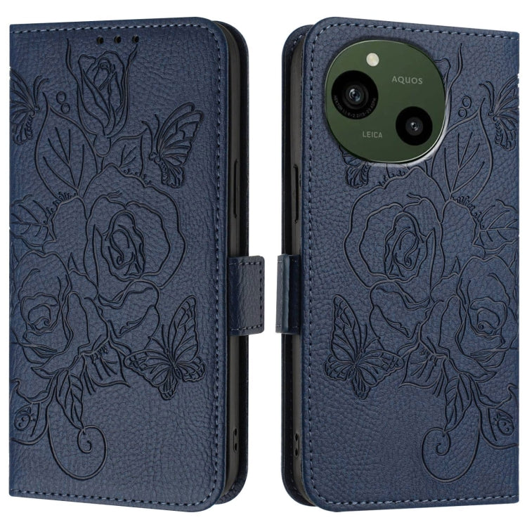 For Sharp Aquos R9 Embossed Rose RFID Anti-theft Leather Phone Case