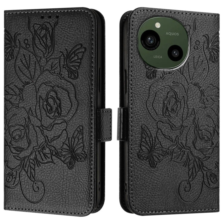For Sharp Aquos R9 Embossed Rose RFID Anti-theft Leather Phone Case