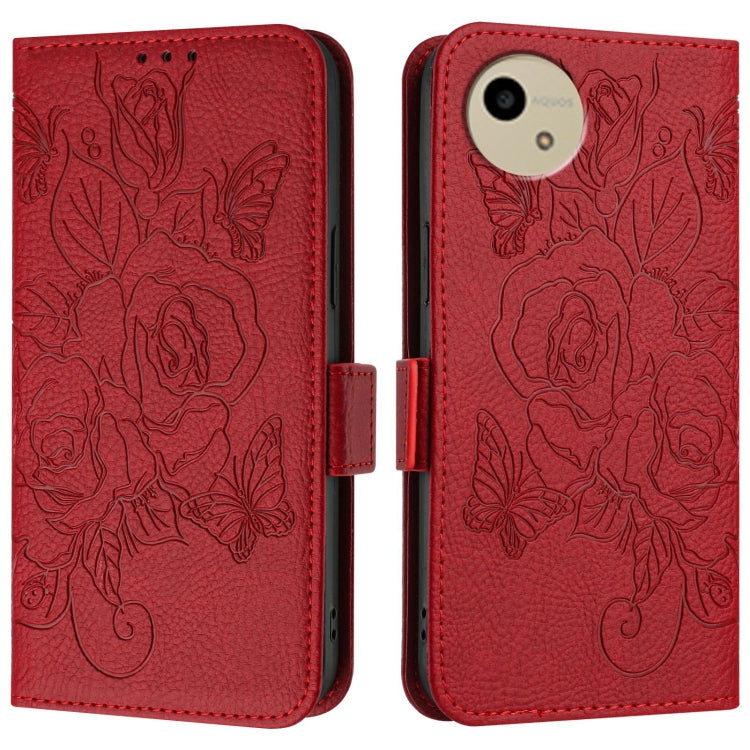 For Sharp Aquos Wish4 Embossed Rose RFID Anti-theft Leather Phone Case