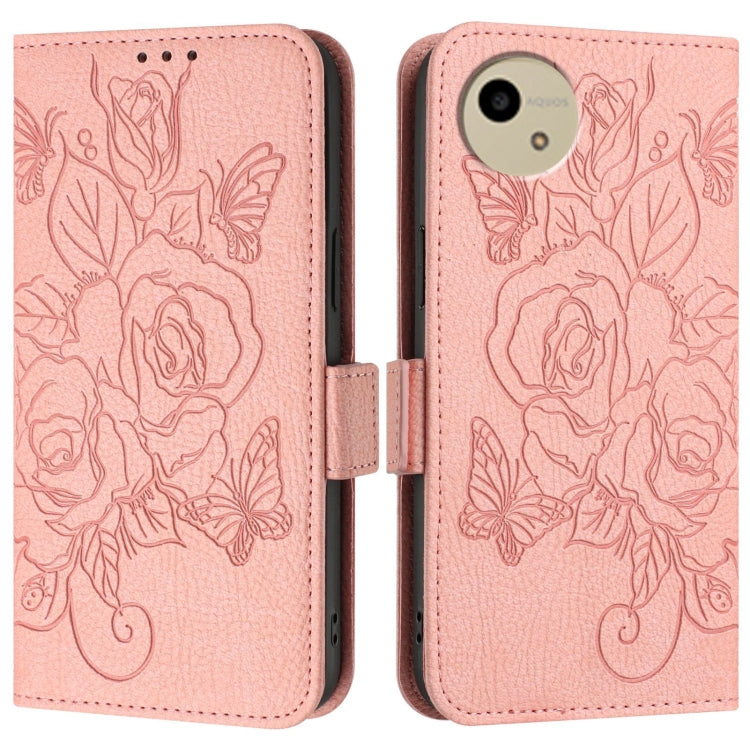 For Sharp Aquos Wish4 Embossed Rose RFID Anti-theft Leather Phone Case